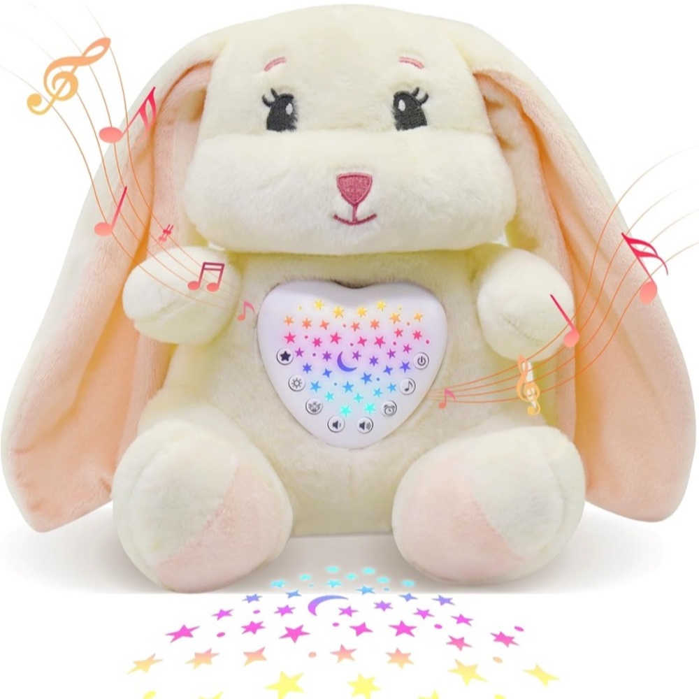 Bunny Rabbit Baby Soother Stuffed Animal Toy with Star Light Projector & Sounds
